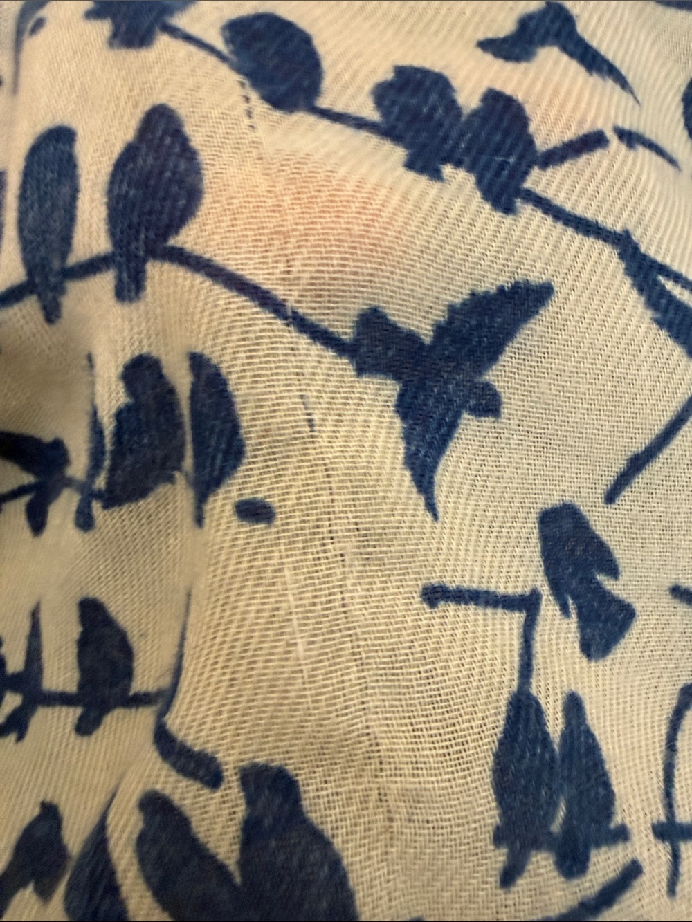 Women’s Blue Cream Bird Pattern Wrap Scarf - Picture 5 of 5